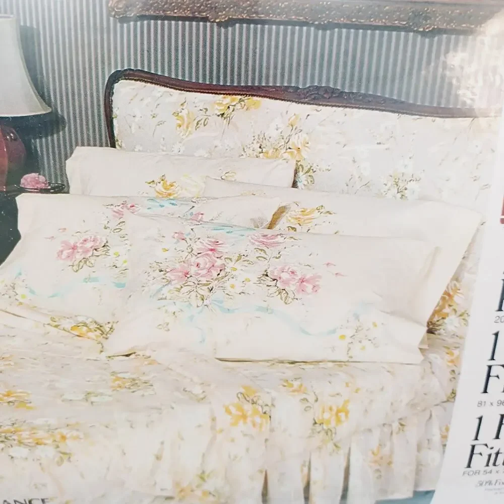 Danville Vtg Floral No-Iron Pecale Bed Ensemble 4 Pc Full Set My Romance
